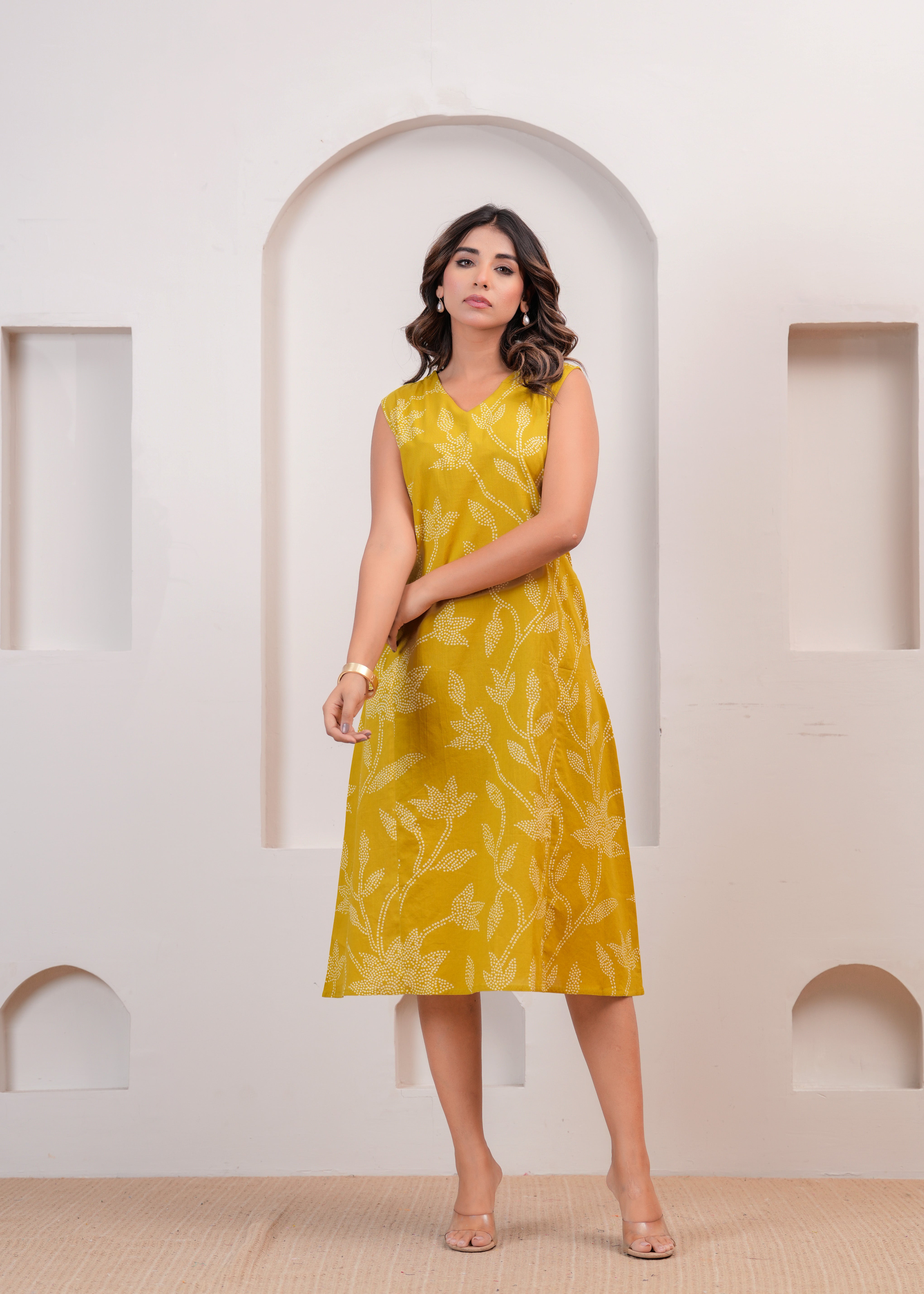 Yellow Floral A-line Dress